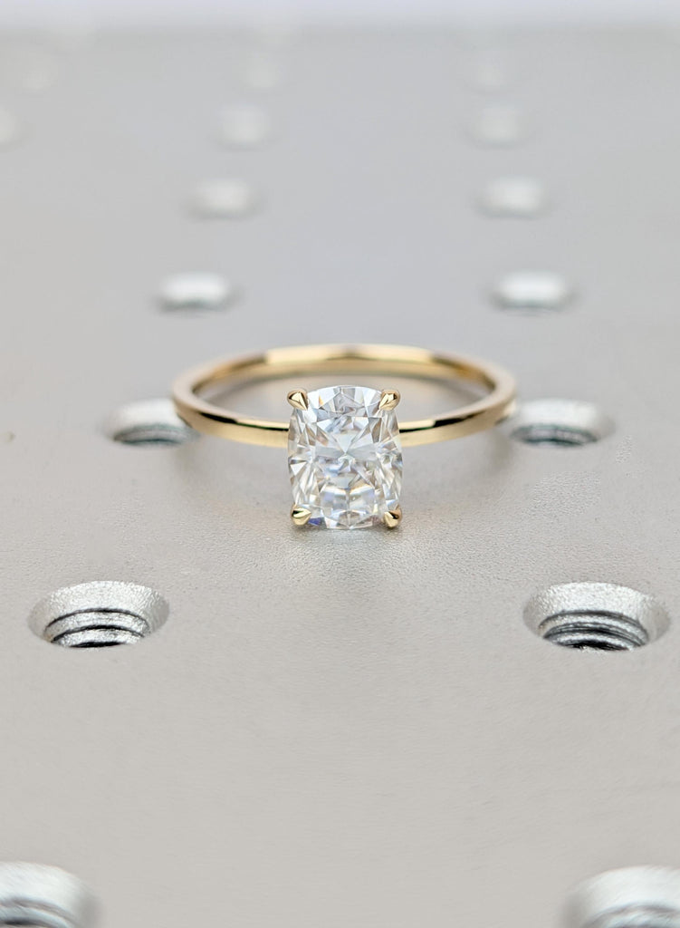 Cushion Cut Moissanite Engagement Ring 14K Gold Solitaire 2ct 3ct High Sparkle Cushion Moissanite Ring Brilliant Travel Ring for Her image #2