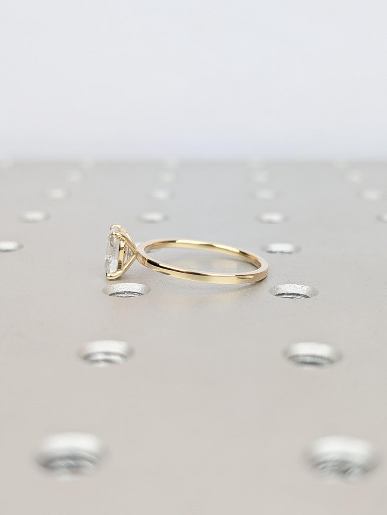 Moissanite Engagement Ring, Elongated Cushion Cut, 14K Solid Yellow Gold image #3
