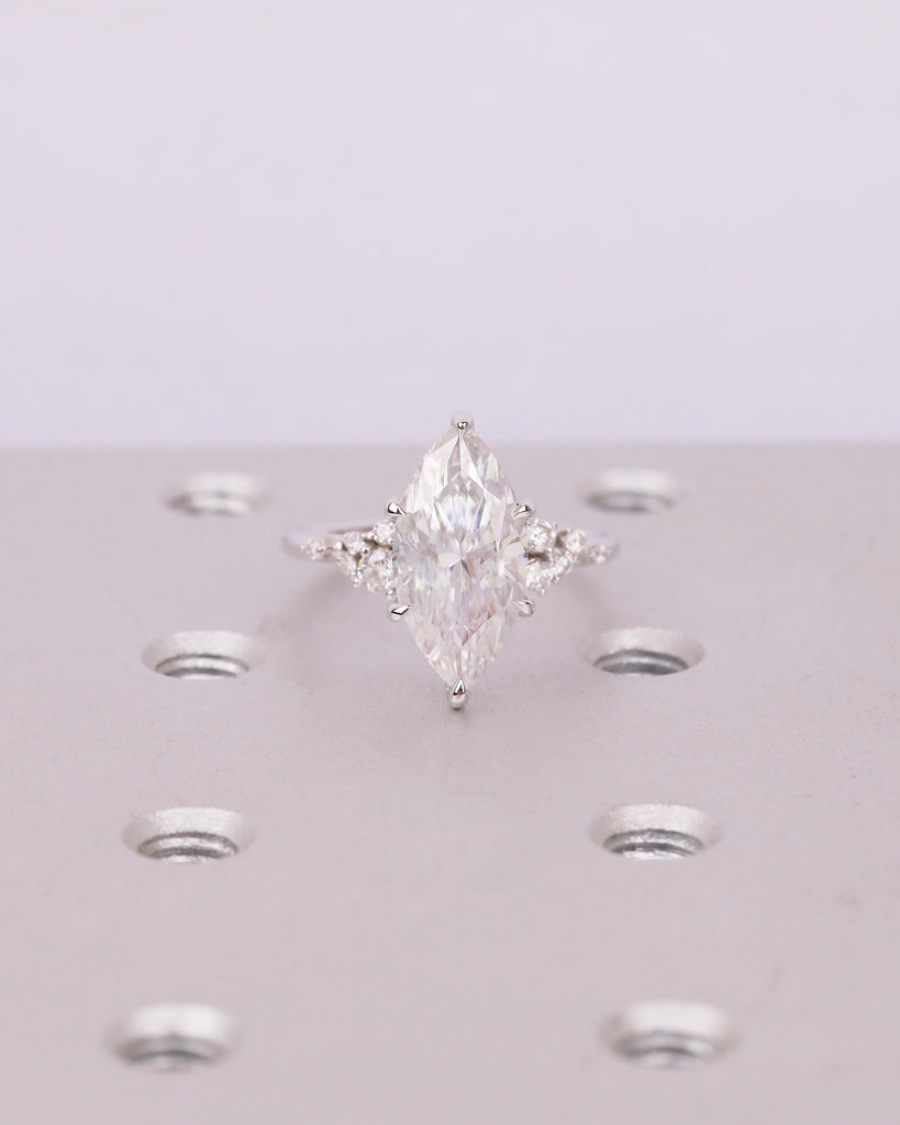 Lab Created Diamond Engagement Ring, 14k Gold Snowdrift Cluster Marquise Ring image #14