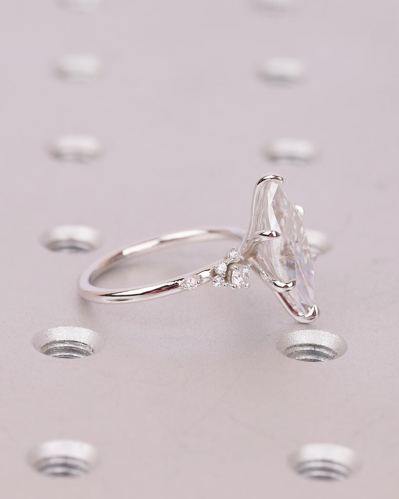 Marquise Diamond Engagement Ring, Unique 14K White Gold Snowdrift Diamond Cluster Wedding Anniversary Rings, Personalized Handmade Jewelry image #11