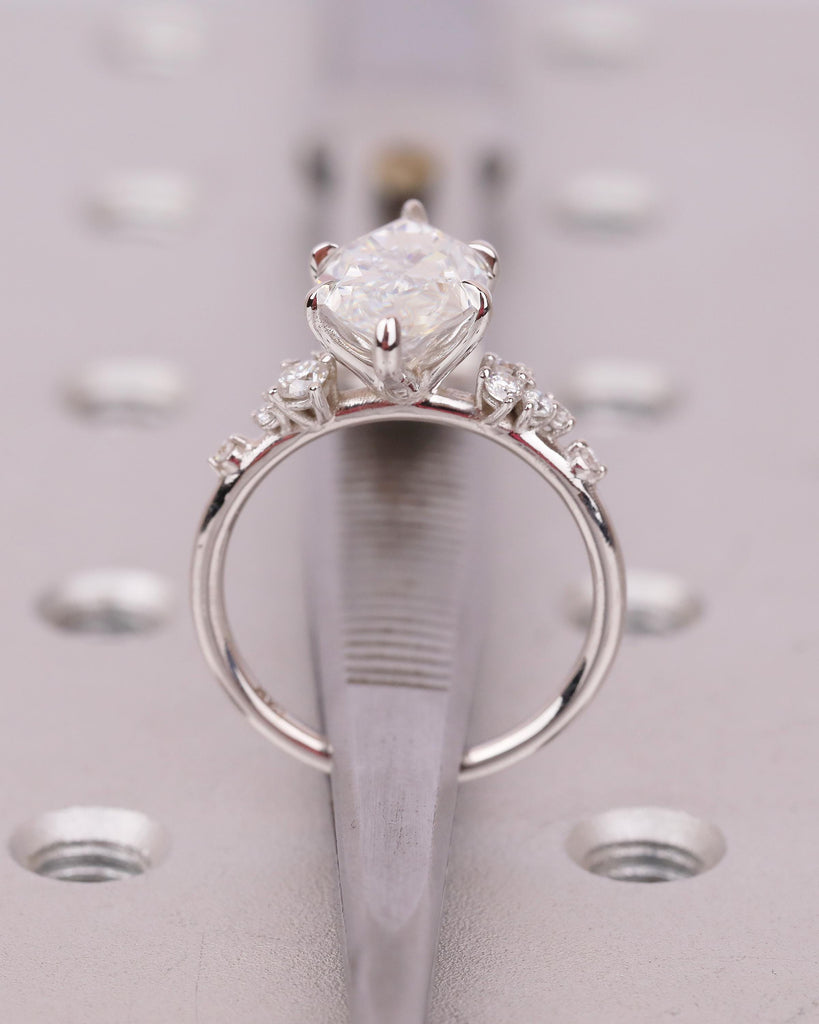 Lab Created Diamond Engagement Ring, 14k Gold Snowdrift Cluster Marquise Ring image #7