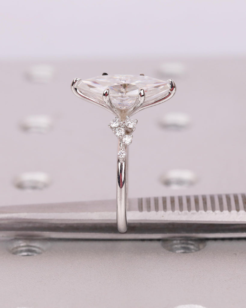 Lab Created Diamond Engagement Ring, 14k Gold Snowdrift Cluster Marquise Ring image #18