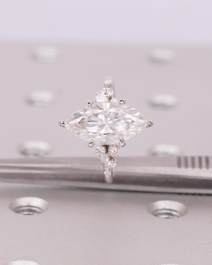 Marquise Moissanite Wedding Ring, 14k Gold Diamond Cluster Engagement Ring image #12