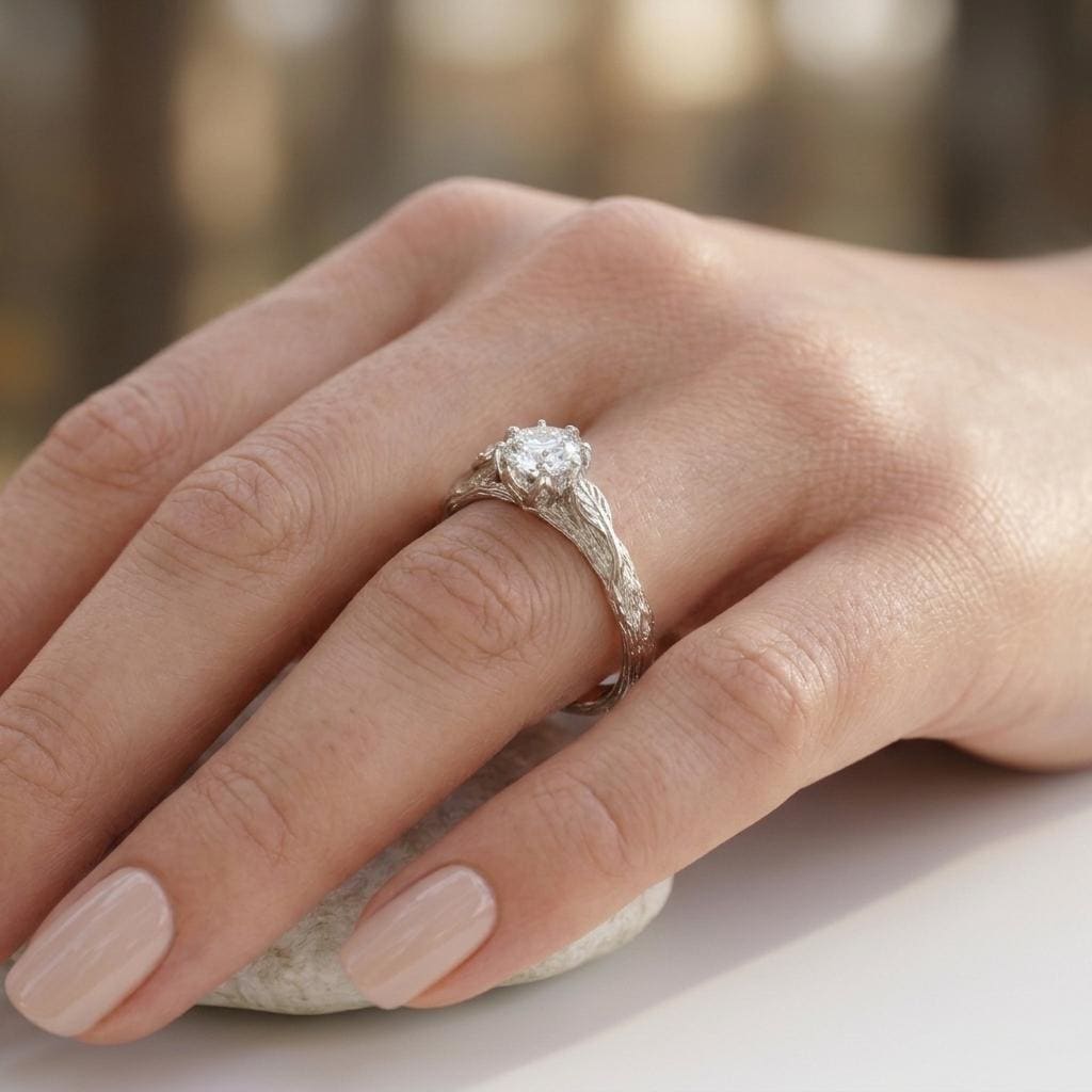 Round Lab Made Diamond Tulip Floral Solitaire Ring | 14k White Gold Promise Ring Anniversary Gift for Her image #1