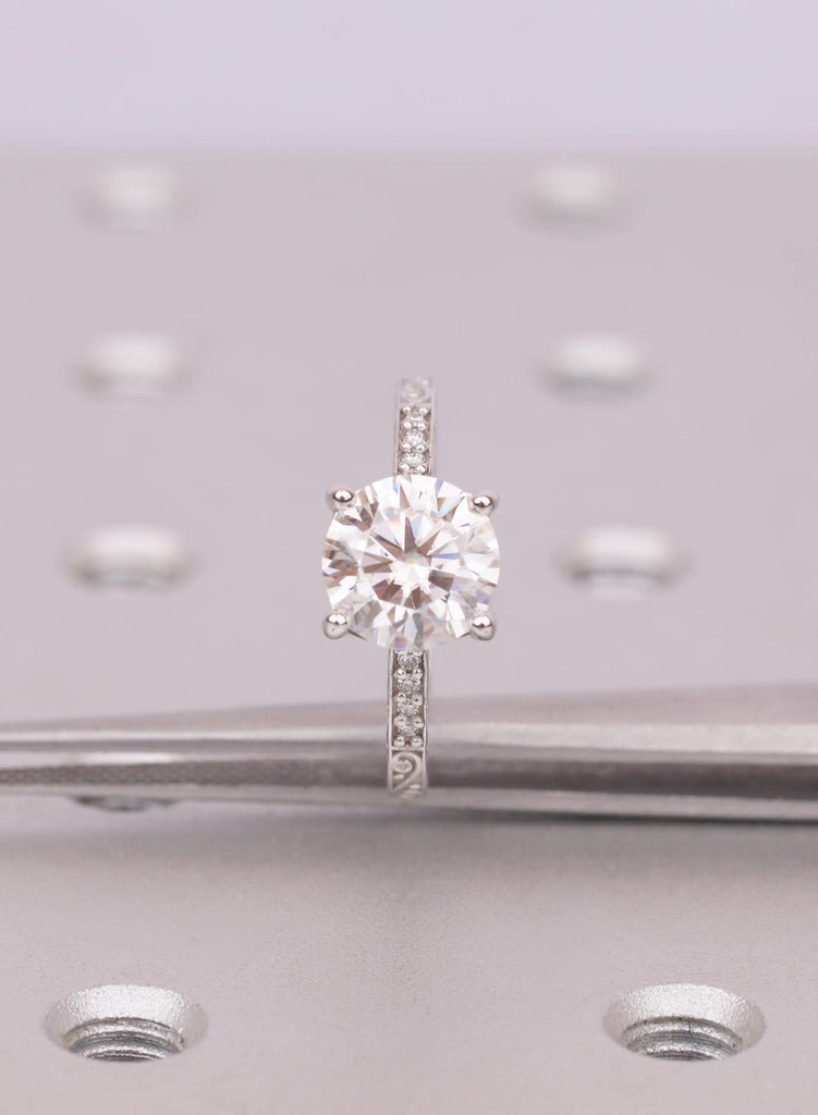 Lab Grown Diamond Engagement Ring, 14K White Gol,  Art Deco Vintage Style Filigree Pave Diamond Band image #9