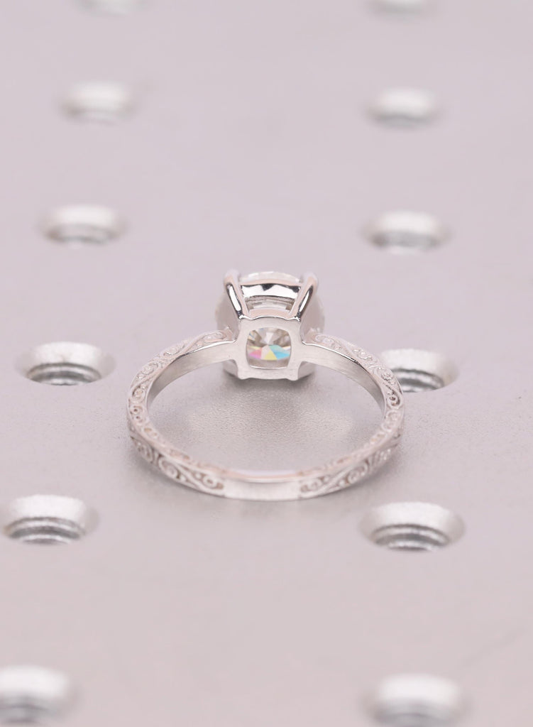 Vintage 2ct Round Cut Lab Diamond Engagement Ring, 14K White Gold, Filigree Style Band image #5