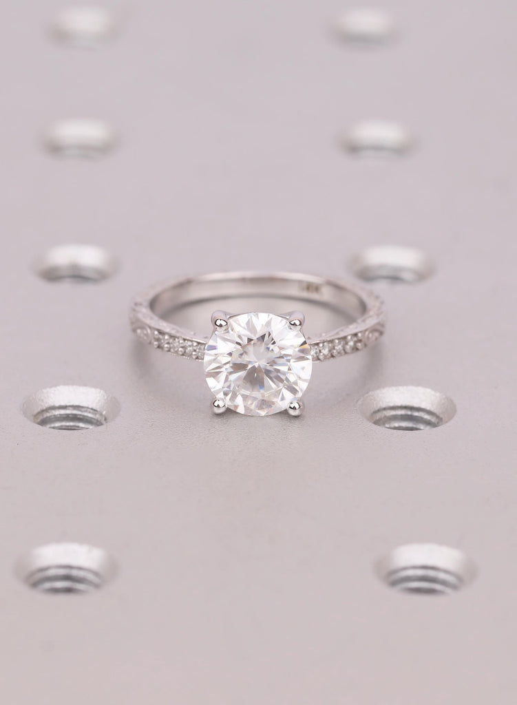 Vintage 2ct Round Cut Lab Diamond Engagement Ring, 14K White Gold, Filigree Style Band image #12