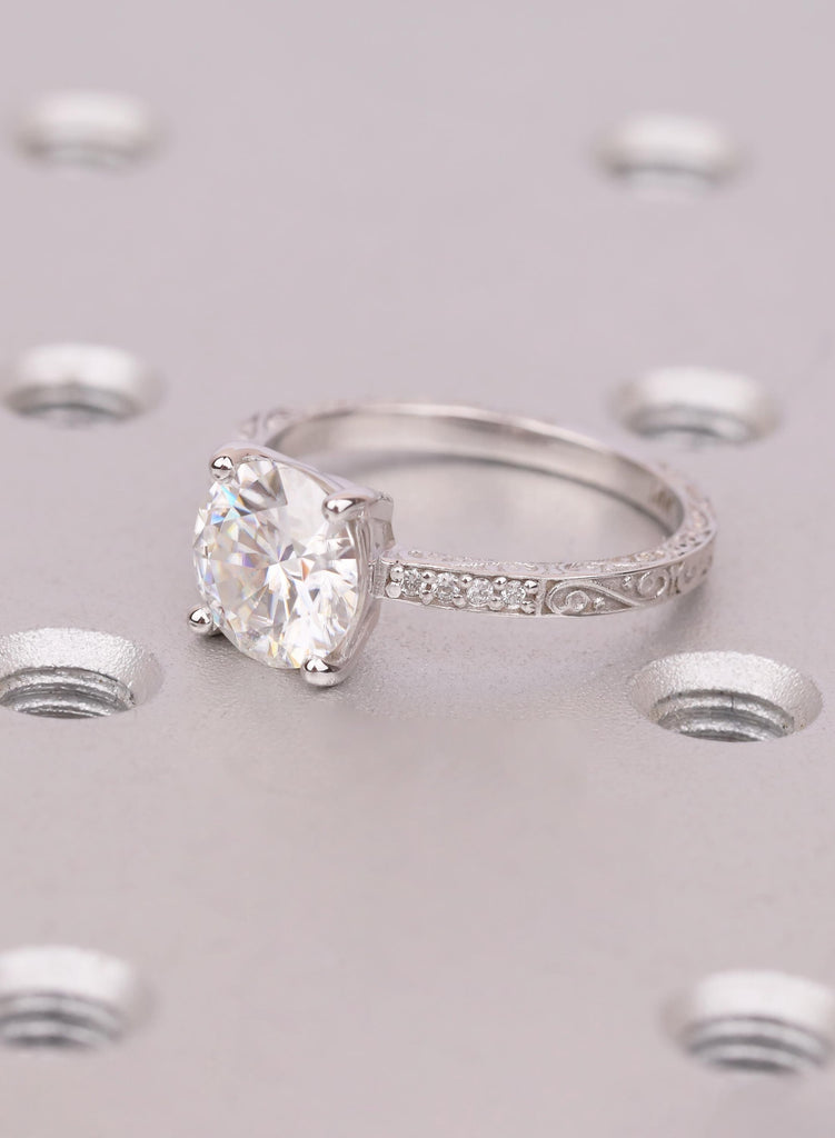 2 Carat Round Cut Lab Diamond Engagement Ring, 14K White Gold Ring, Filigree Vintage Style Wedding Ring, Antique Ring, Modern Women's Ring image #1