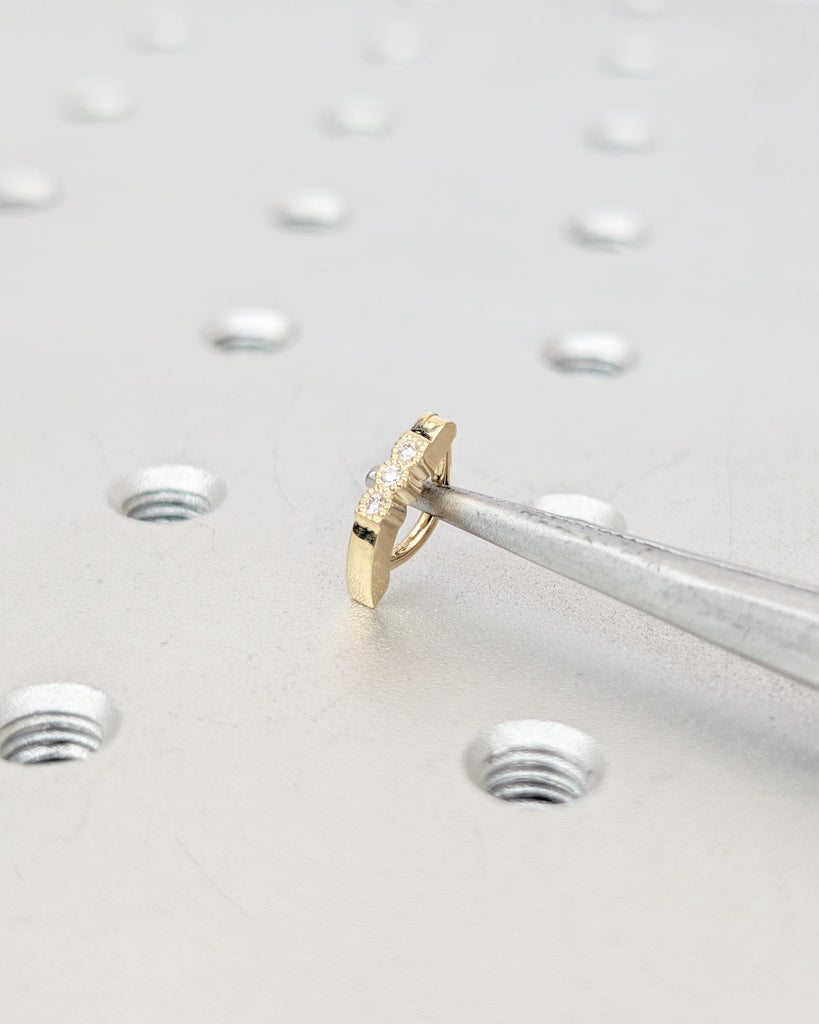 14k Solid Gold Belly Button Ring, Minimalist Lab Diamond Navel Piercing image #4