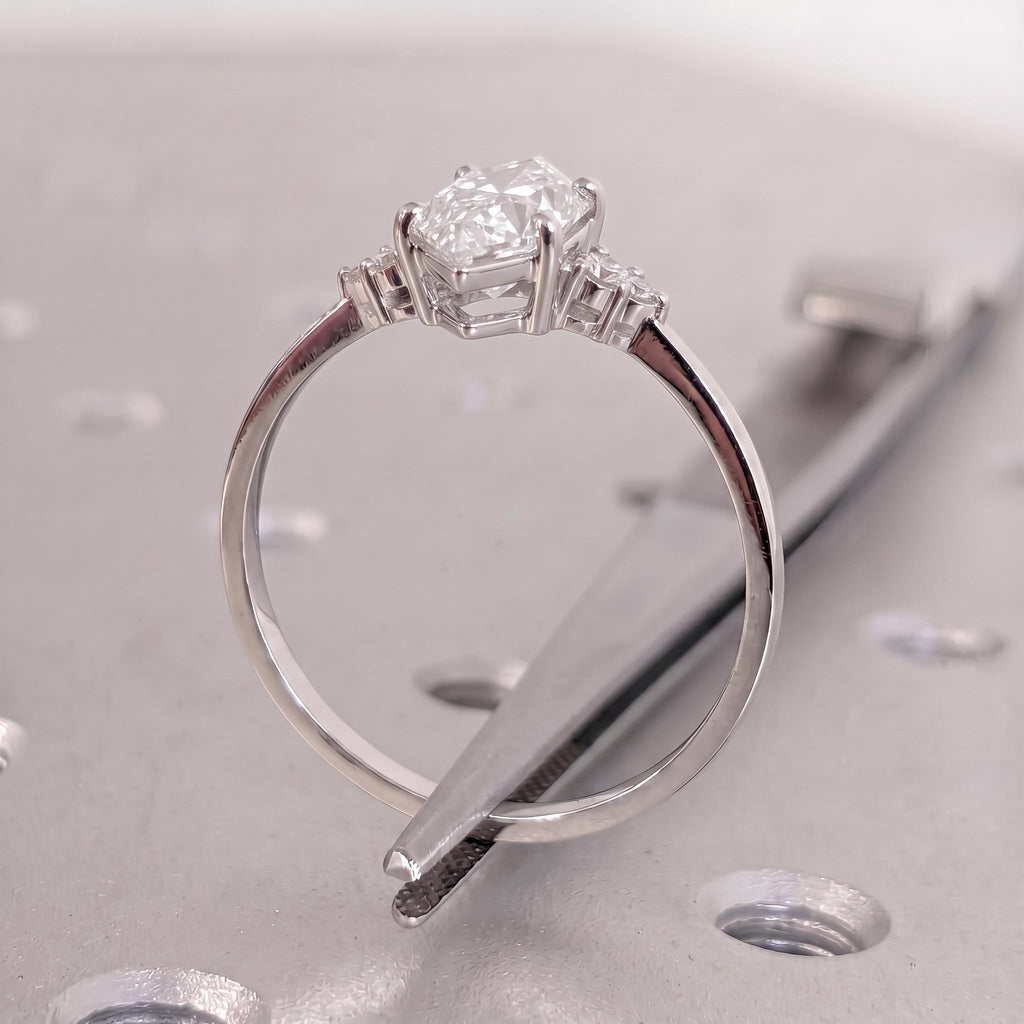 Dutch Marquise Moissanite Platinum Engagement Ring | Diamond Cluster Wedding Band | Bridal Jewelry Art Deco Ring image #3