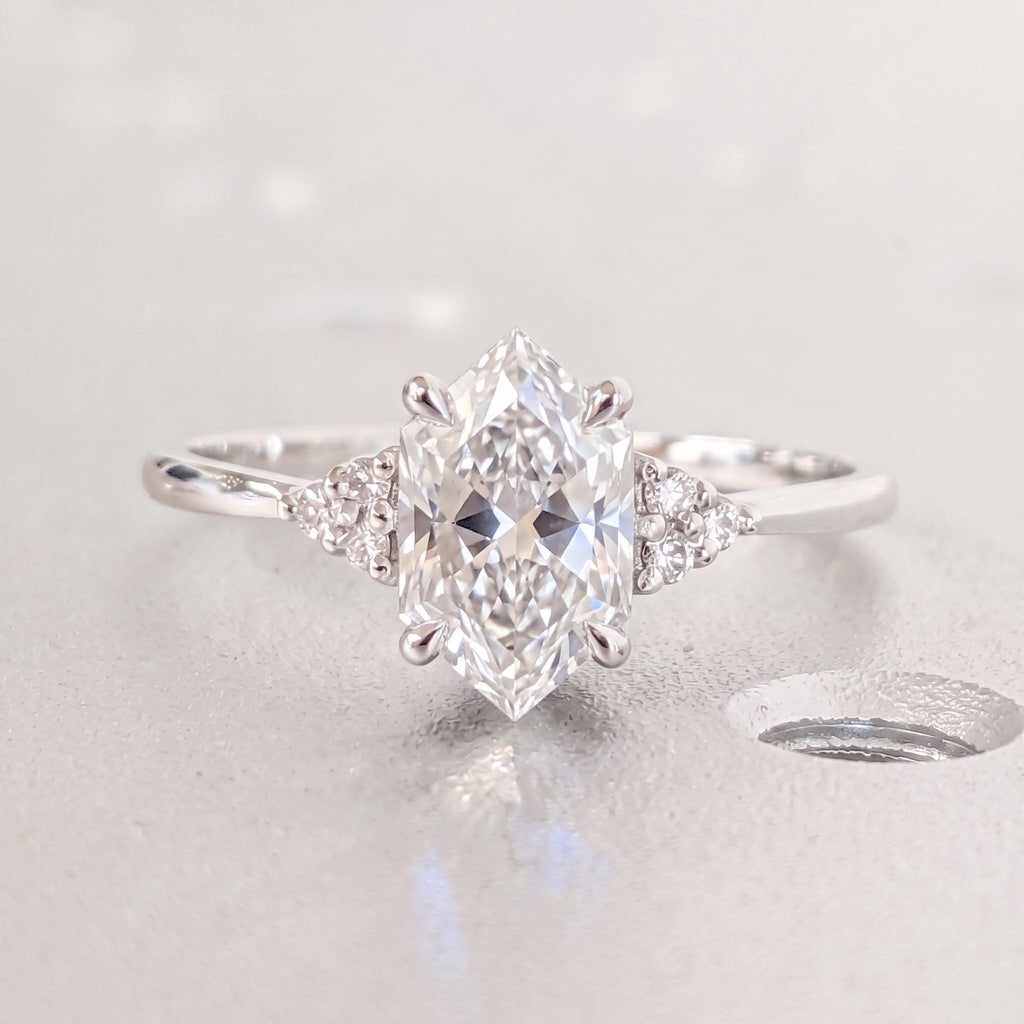 Dutch Marquise Moissanite Platinum Engagement Ring | Diamond Cluster Wedding Band | Bridal Jewelry Art Deco Ring image #2