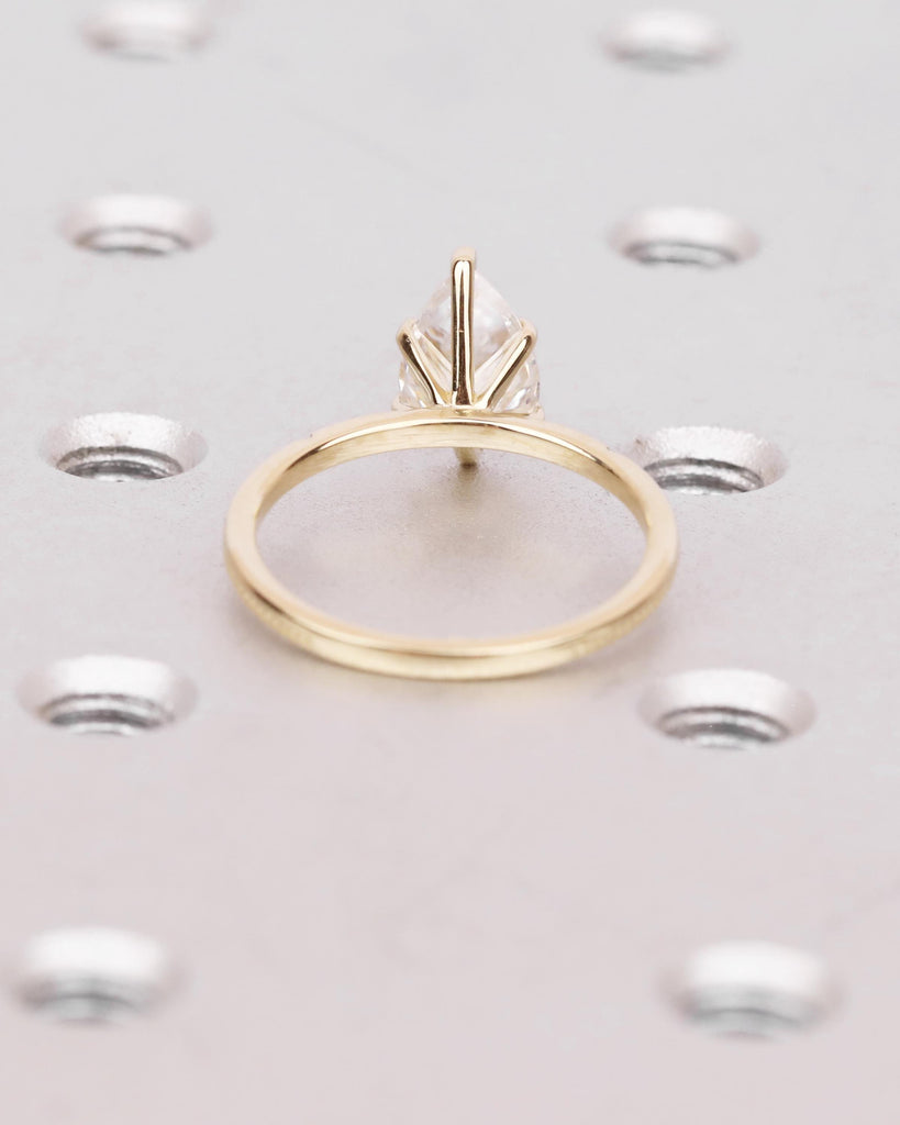 14K Solid Gold Lab Grown Diamond Engagement Ring, Vintage Beaded Band with Accents, Solitaire Pear Diamond Ring, Dainty Bridal Ring image #11