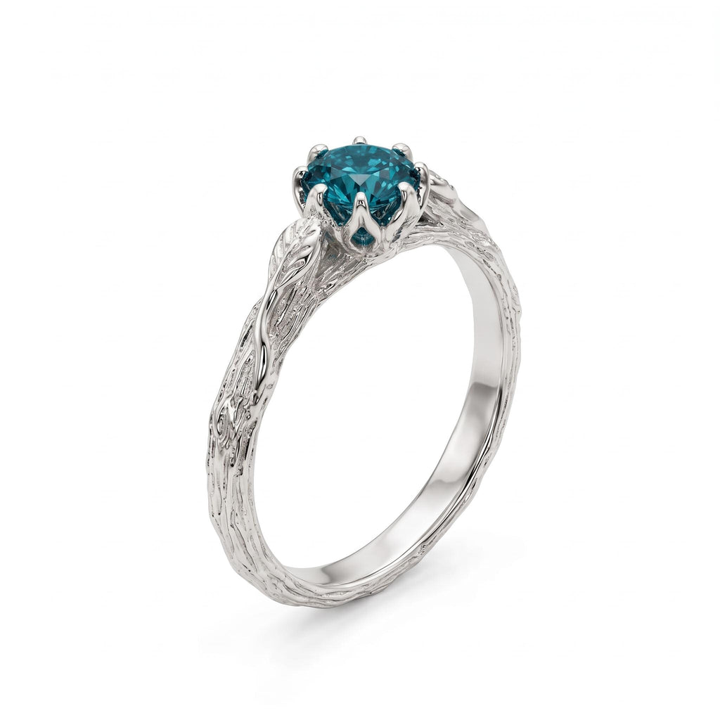 Dainty Olive Leaf Vintage Sapphire Gold Rings for Women | Unique Blue Green Gemstone Proposal Ring | September Birthstone Ring image #4