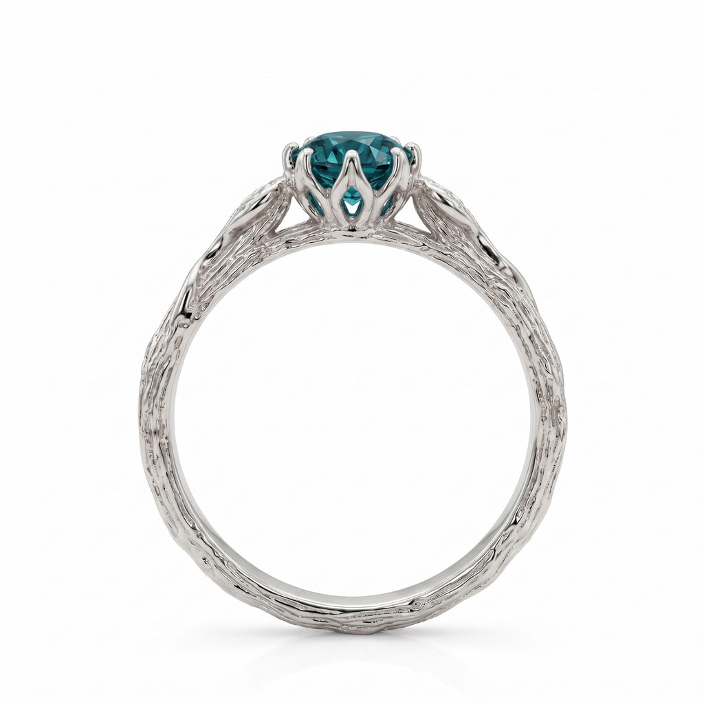 Dainty Olive Leaf Vintage Sapphire Gold Rings for Women | Unique Blue Green Gemstone Proposal Ring | September Birthstone Ring image #3