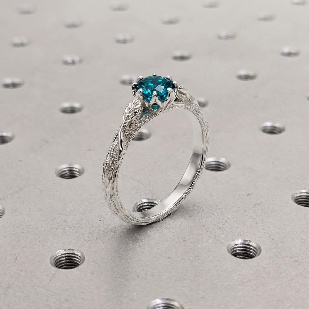 Dainty Olive Leaf Vintage Sapphire Gold Rings for Women | Unique Blue Green Gemstone Proposal Ring | September Birthstone Ring image #2