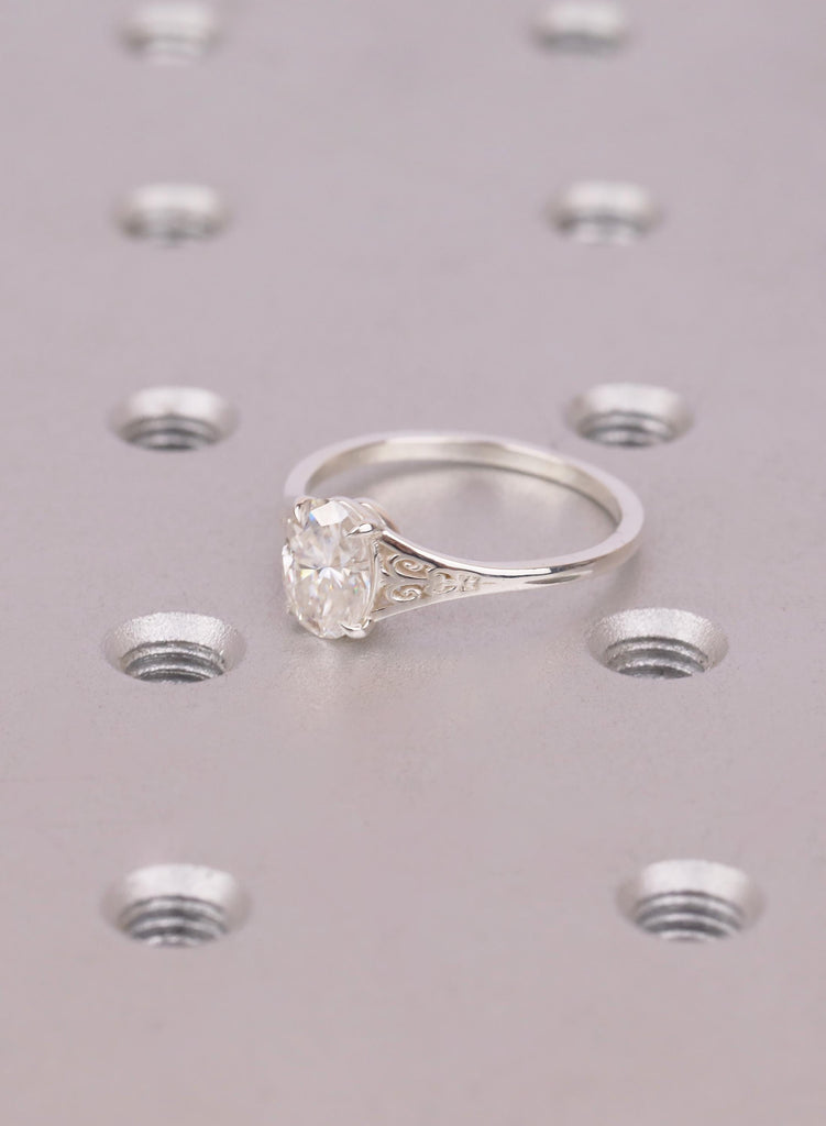 925 Sterling Silver Ring, Oval Cut Lab Diamond Engagement Ring, Heirloom Victorian Style Filigree Antique Silver Ring, Fine Jewelry Gift image #1
