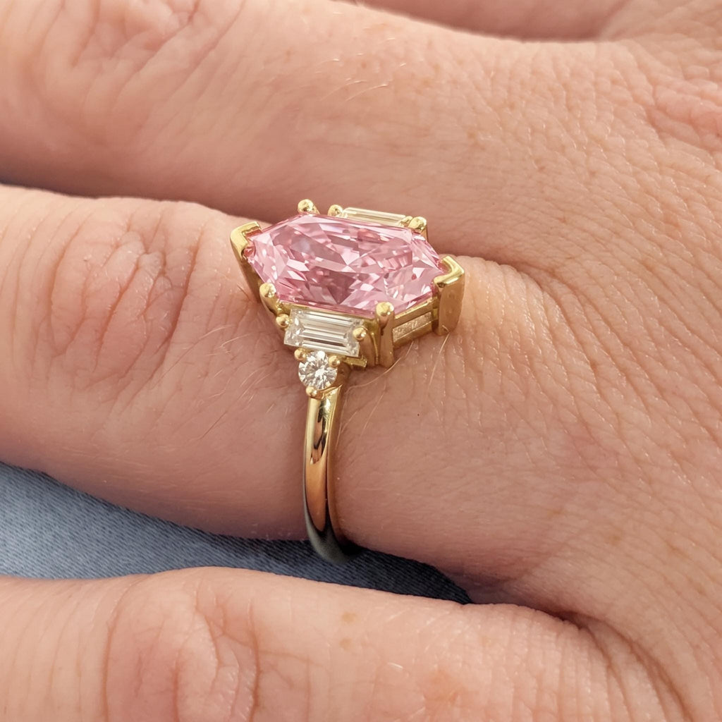 Pink Lab Diamond Ring | Dutch Marquise Diamond Engagement Ring | 14K Yellow Gold Rings for Women | Unique Anniversary Gift image #3
