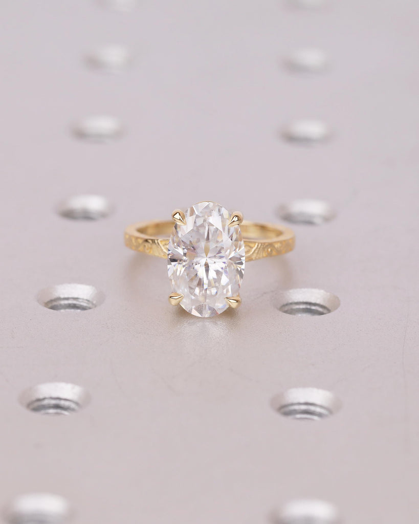 Vintage Oval Lab Created Diamond Engagement Ring, 18k Yellow Gold Scrollwork Band, Solitaire Wedding Rings for Women, Anniversary Jewelry image #11