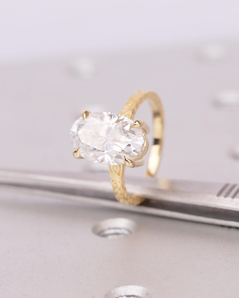 Antique Oval Cut Lab Grown Diamond Engagement Ring, 18k Solid Gold Filigree Ring image #4