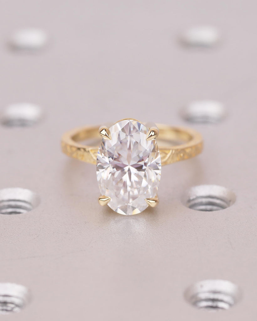 Vintage Oval Lab Created Diamond Engagement Ring, 18k Yellow Gold Scrollwork Band, Solitaire Wedding Rings for Women, Anniversary Jewelry image #14