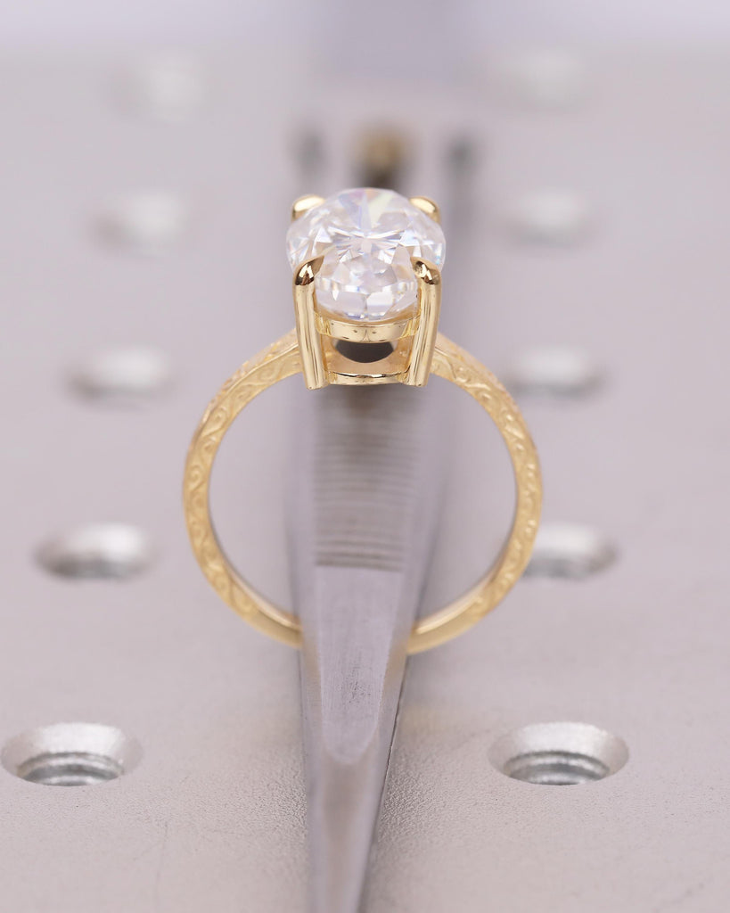 Antique Oval Cut Lab Grown Diamond Engagement Ring, 18k Solid Gold Filigree Ring image #7