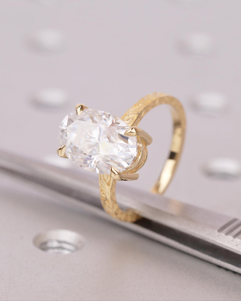 Oval Cut Moissanite Engagement Ring, 18k Solid Gold Promise Ring for Her, Wedding Anniversary Rings, Vintage Bridal Jewelry, Filigree Design image #17