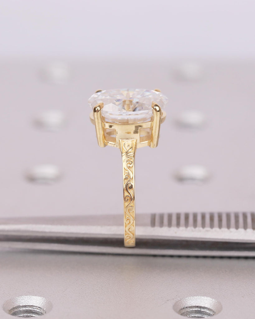 Oval Cut Moissanite Engagement Ring, 18k Solid Gold Promise Ring for Her, Wedding Anniversary Rings, Vintage Bridal Jewelry, Filigree Design image #14