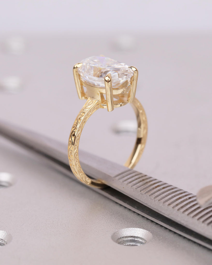 Oval Cut Moissanite Engagement Ring, 18k Solid Gold Promise Ring for Her, Wedding Anniversary Rings, Vintage Bridal Jewelry, Filigree Design image #19
