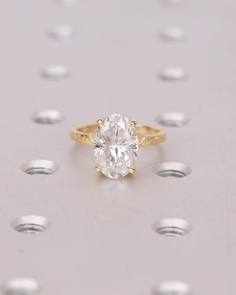 3-6ct Oval Moissanite Engagement Ring, Hand Engraved 18k Yellow Gold Filigree Band image #16