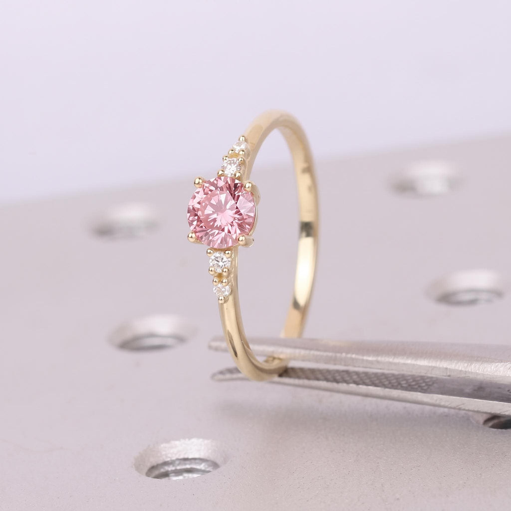 0.5ct Pink Lab Diamond Engagement Ring | 14k/18k Gold Simple Diamond Wedding Ring | Round Cut Ring | Unique Birthday Gift for Wife image #2