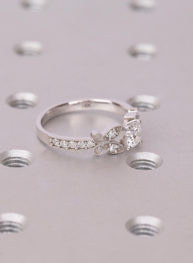 Vintage Butterfly Lab Grown Diamond Engagement Ring Round Art Deco Nature Inspired Milgrain Promise Ring Wedding Anniversary Gift For Her image #4