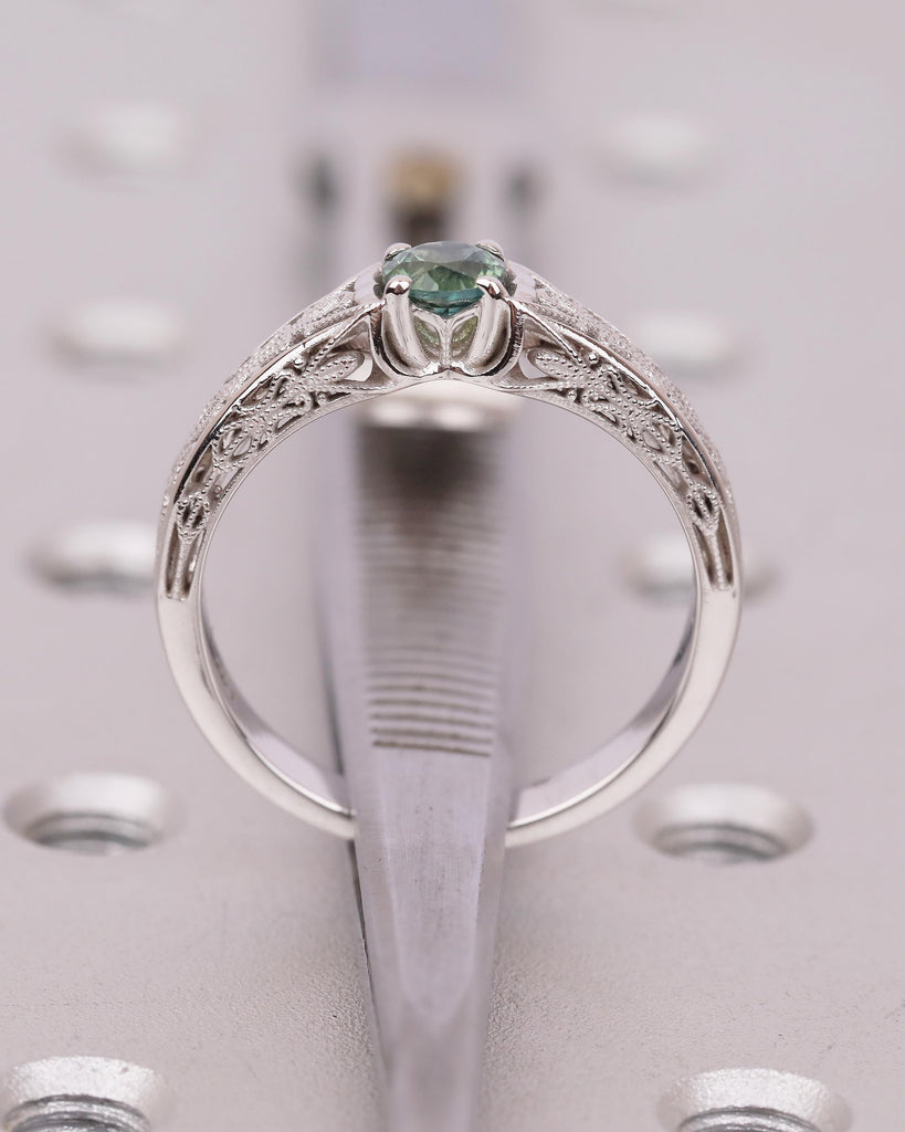 Vintage Round Teal Sapphire Engagement Ring, 18k/14k Gold Promise Ring For Her, Antique Style September Birthstone Rings, Heirloom Jewelry image #7