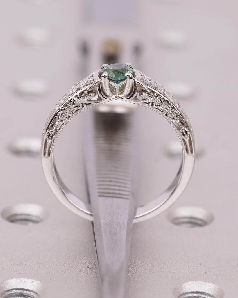 Unique Blue Green Sapphire Gemstone Wedding Ring, 14k White Gold Ring, Birthstone Jewelry image #7