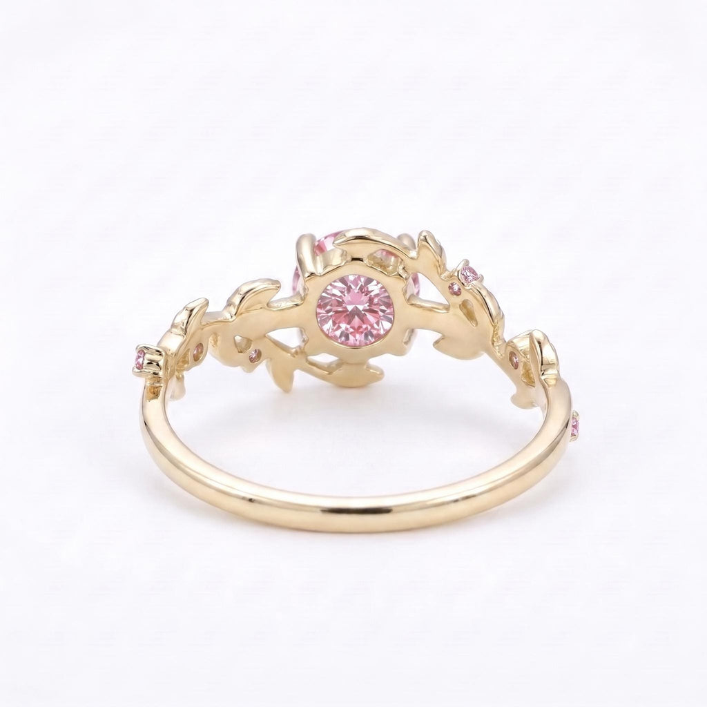 14k Yellow Gold Lab Grown Diamond Proposal Ring | Round Pink Gemstone Ring | Vintage Jewelry Anniversary Gift for Her image #5