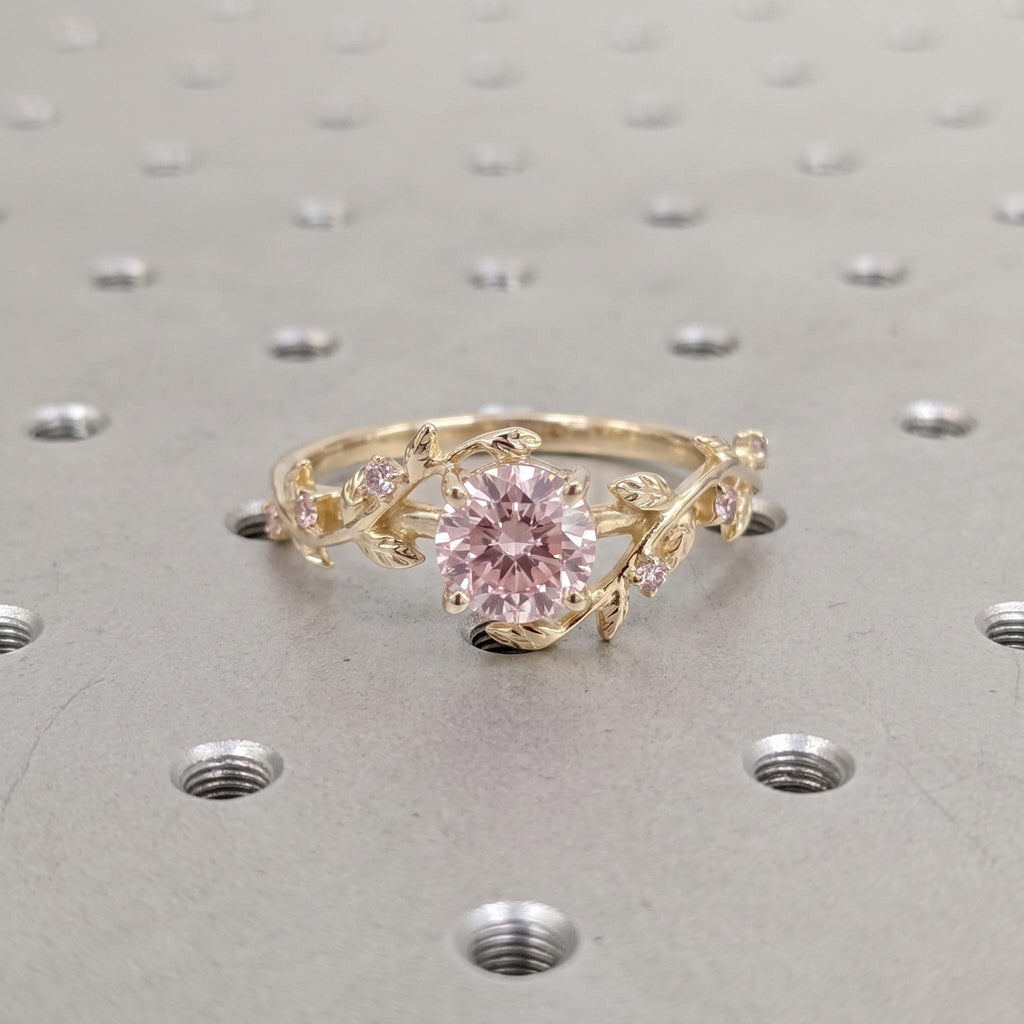 Pink Diamond Unique Engagement Rings for Women | Solid Gold Dainty Olive Leaf Ring | Nature Inspired Wedding Jewelry image #4
