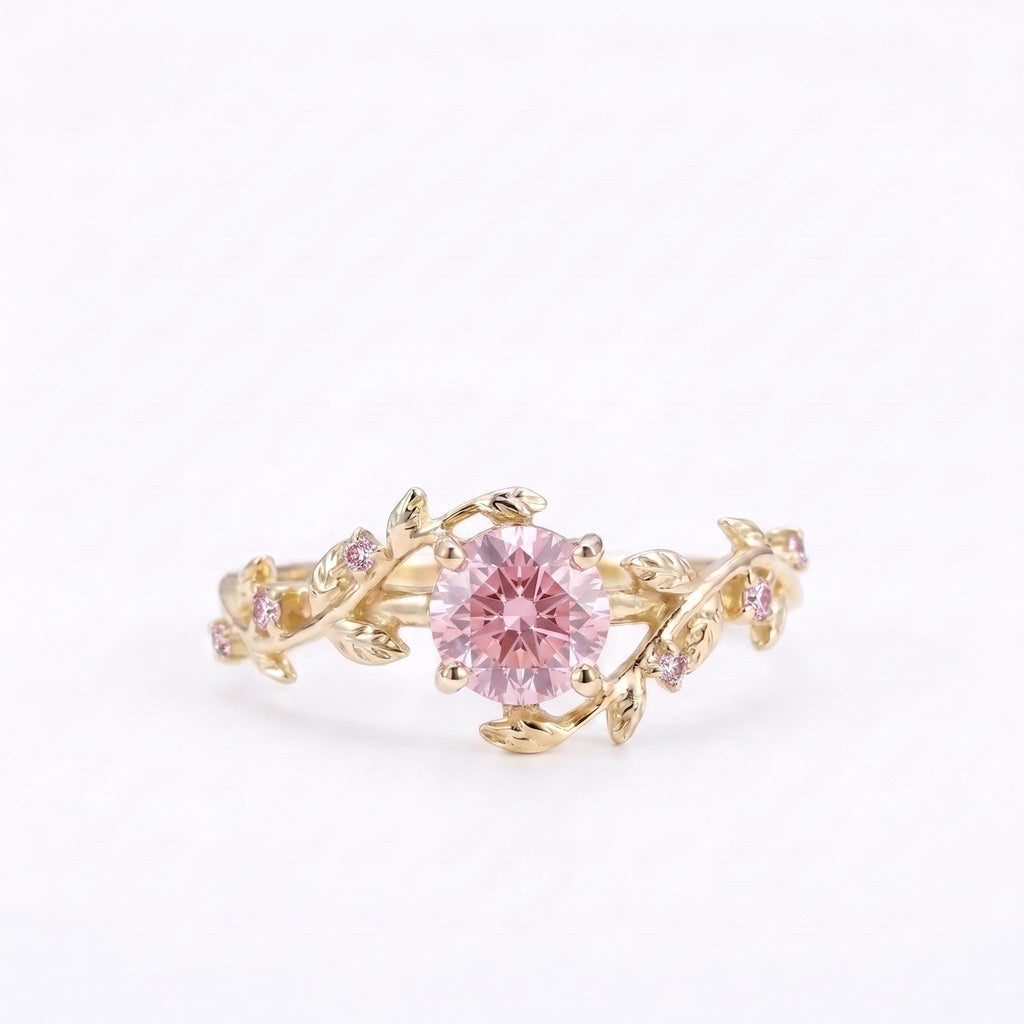 14k Yellow Gold Lab Grown Diamond Proposal Ring | Round Pink Gemstone Ring | Vintage Jewelry Anniversary Gift for Her image #3