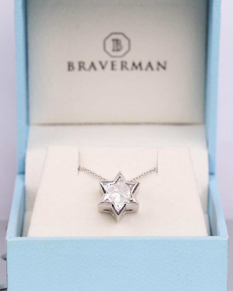 Solid White Gold Star of David Necklace, Lab Diamond Magen David Pendant, Dainty Jewish Star Charm Necklace, Handmade Jewish Jewelry image #2