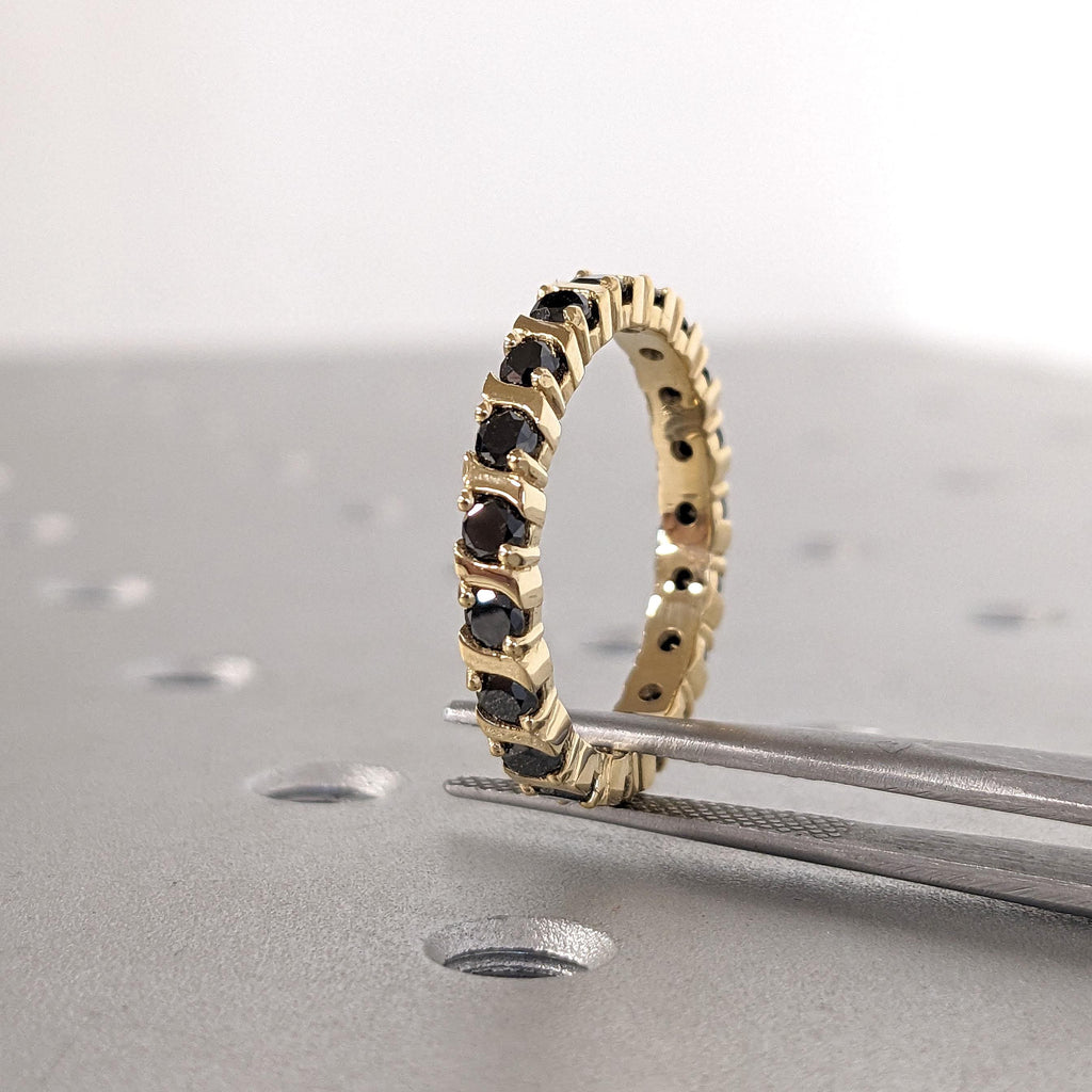 Unique Black Diamond Eternity Wedding Bands for Women | 14k/18k Gold Stacking Ring | Handmade Bridal Jewelry image #7