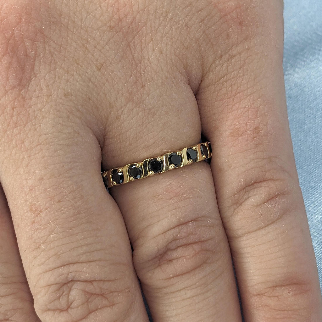Unique Black Diamond Eternity Wedding Bands for Women | 14k/18k Gold Stacking Ring | Handmade Bridal Jewelry image #8