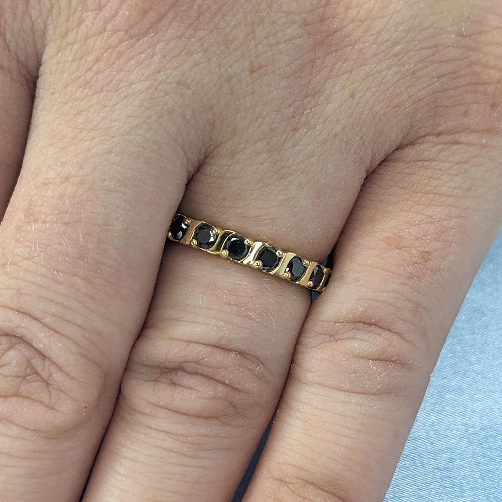 Unique Black Diamond Eternity Wedding Bands for Women | 14k/18k Gold Stacking Ring | Handmade Bridal Jewelry image #2