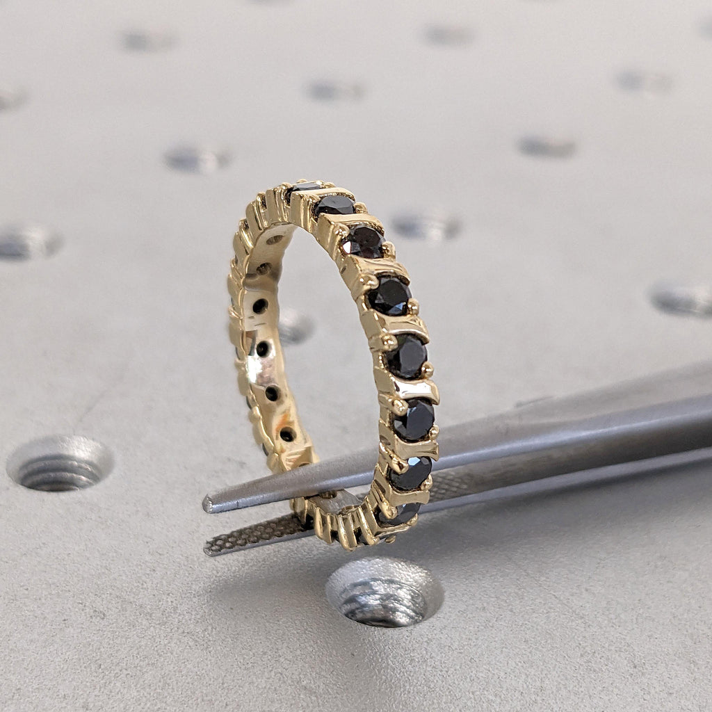 Unique Black Diamond Eternity Wedding Bands for Women | 14k/18k Gold Stacking Ring | Handmade Bridal Jewelry image #1