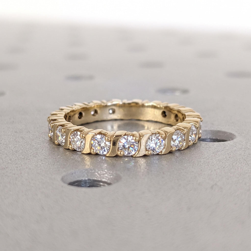 Vintage Yellow Gold Moissanite Eternity Promise Ring | Round cut Diamond Stacking Ring | Handmade Women Bridal Jewelry image #3