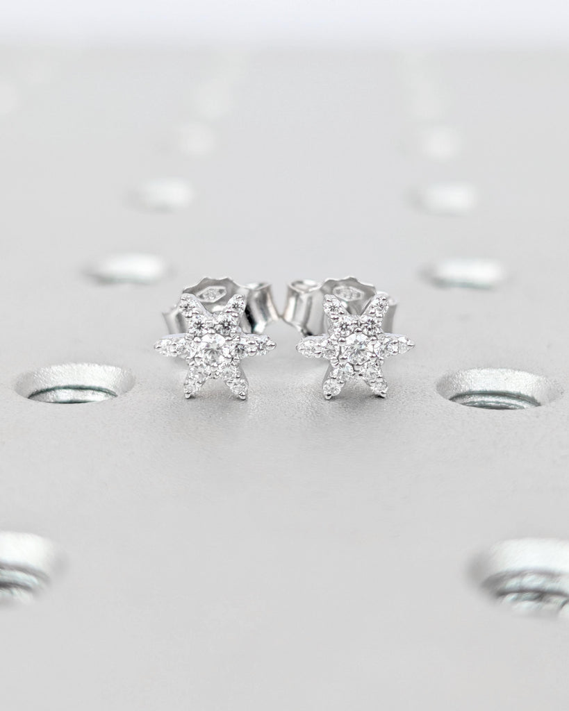 Starburst Lab Diamond Earrings, 14K Solid Gold Diamond Cluster Star Earrings, Sparkly Tiny Star Studs, Single or Pair, Gift for Her image #2