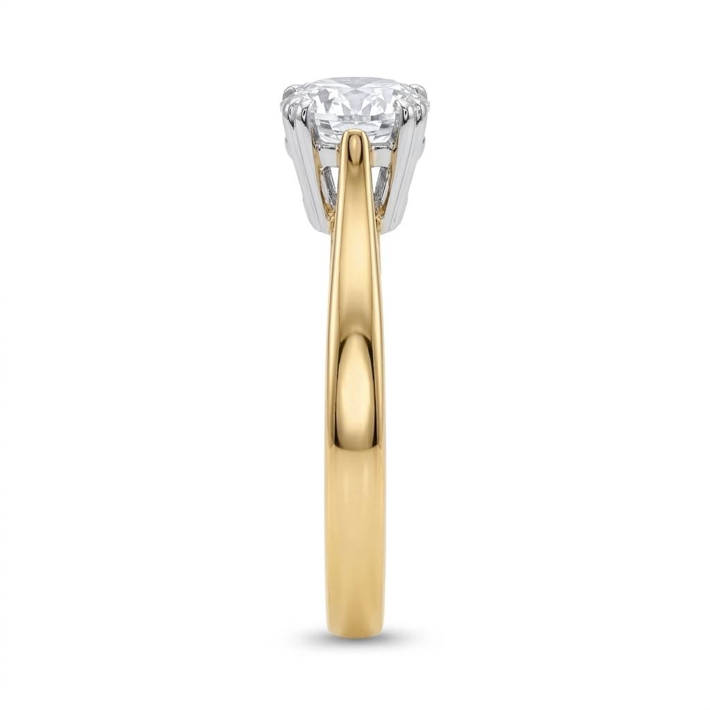 Two-Tone Moissanite Engagement Ring, Cathedral Solitaire, 4 Prong Setting, 14K/18K Gold image #6