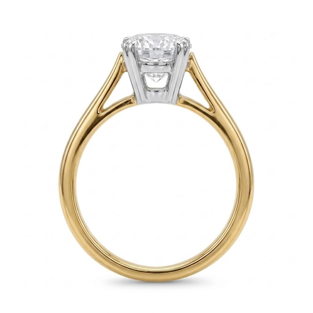 1 Carat Lab Diamond Two Tone Engagement Ring, Round Cut Solitaire, Cathedral Setting, Bridal Ring image #3