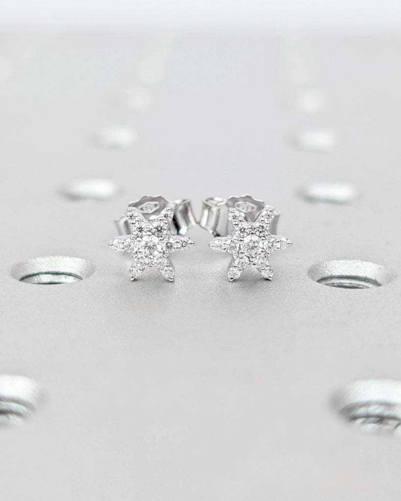 14K/18K Solid Gold Lab Diamond Starburst Earrings, Small Diamond Star Earrings, Tiny Star Pave Studs, Celestial Earrings, Earrings for Women image #1