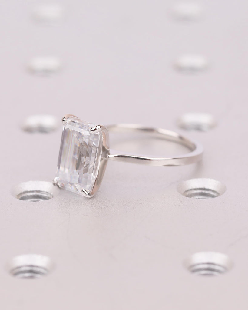 Emerald Cut Lab Grown Diamond Engagement Ring for Her, Solitaire Platinum Ring image #3