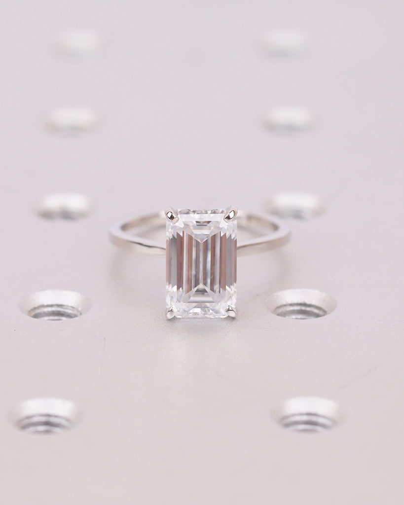 Emerald Cut Lab Grown Diamond Engagement Ring for Her, Solitaire Platinum Ring image #9