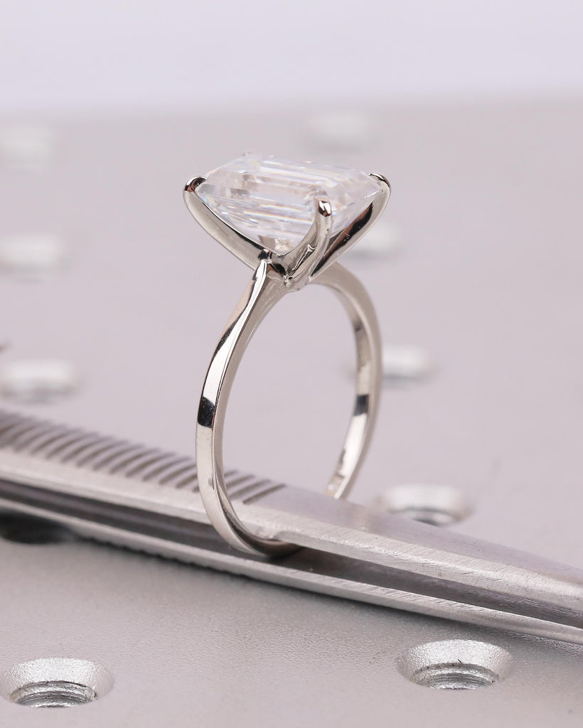 Emerald Cut Engagement Ring, Minimalist IGI Certified Lab Created Diamond wedding Rings for Women, Solitaire Jewelry, Unique Platinum Ring image #11