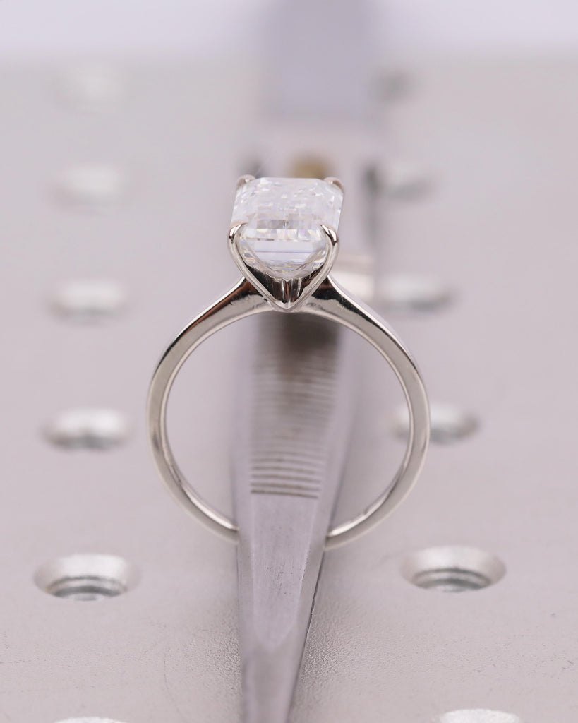 Emerald Cut Lab Grown Diamond Engagement Ring for Her, Solitaire Platinum Ring image #7
